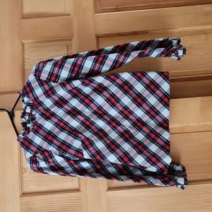 J Crew White Plaid Ruffle Shirt XS